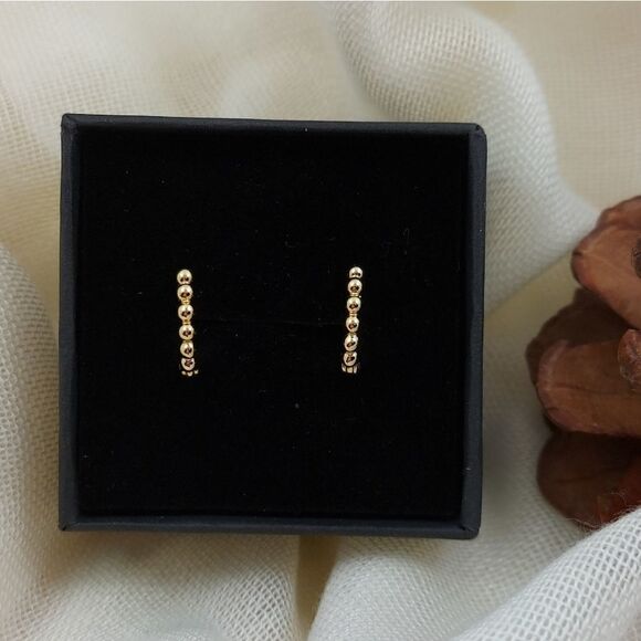 925 Sterling Silver Gold Huggies Earrings - Picture 3 of 8